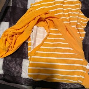 Yellow and white stripped shirt with hood